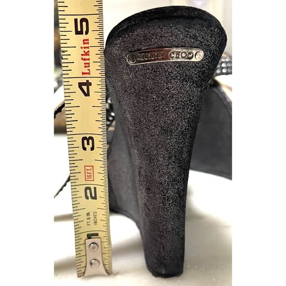 Jimmy Choo Gun Metallic Pable Crystal Hematite studs wedge sandal Heels Ankle 39 - Picture 6 of 16